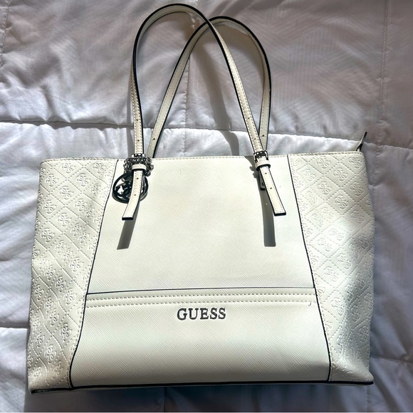 White Guess Leather Double-Handle Handbag - Picture 1 of 4